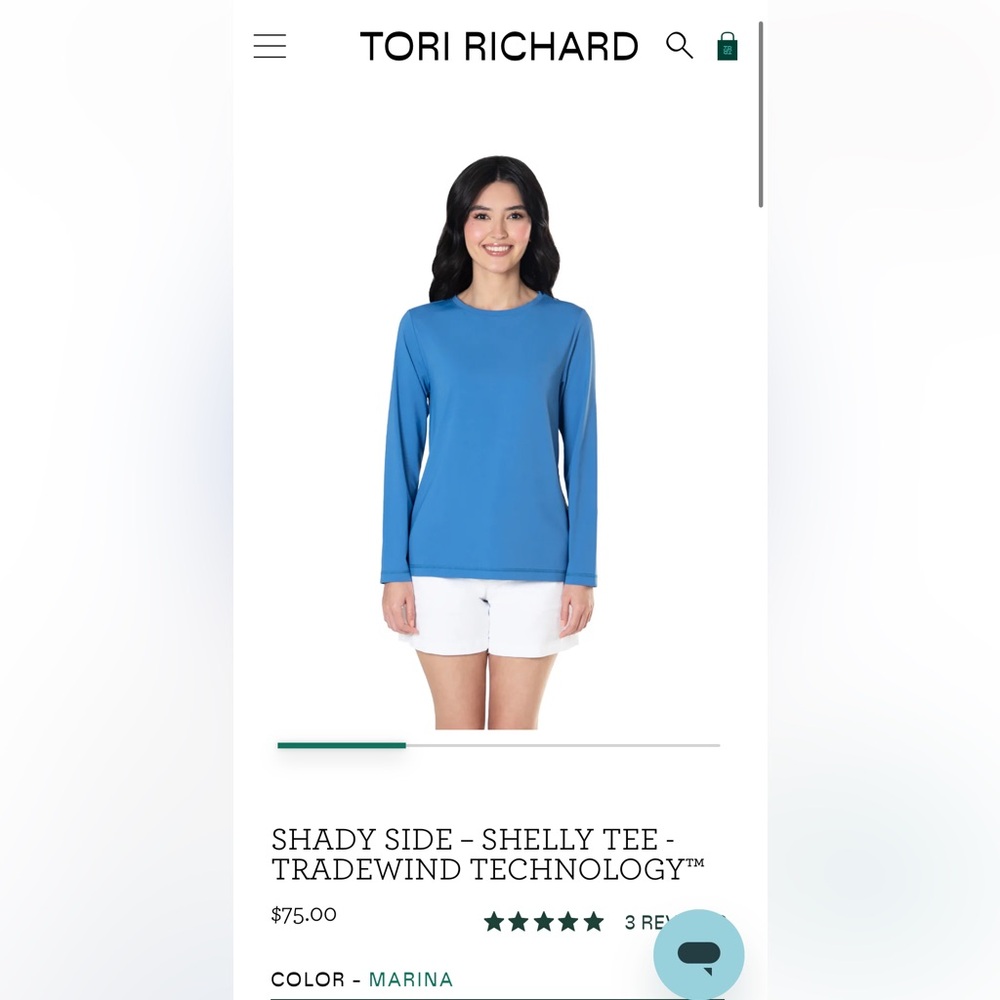 Tori Richard Marina Blue Long Sleeve Tee Shady Side Trade Wind Technology Shelly
